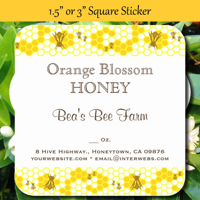 Mel Bee Honeycomb Editável Adesivo Quadrado de 1,5 (Honey Bee Honeycomb Editable Square Product Stickers)