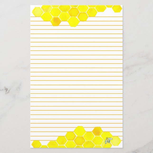 Mel Bee Honeycomb Yellow Lined Letter Escrevendo (Frente)