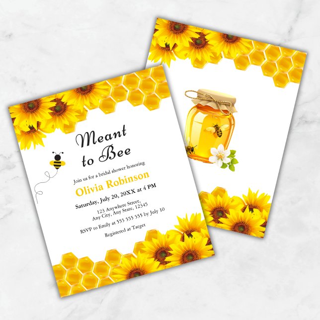 Mel de Orçamento Significa Convidar Chá de panela  (Budget Yellow Floral Honey Meant to Bee Bridal Shower Invitation )