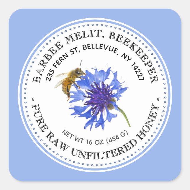 Mel Etiqueta Azul Flor Abelhas (Frente)