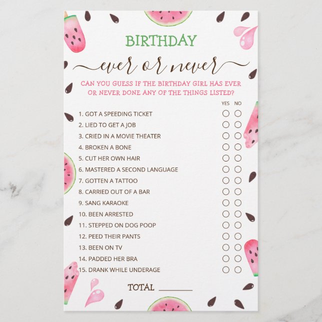 Melancia 1 Em Um Aniversário De Melão Nunca Ou Nun (Frente)