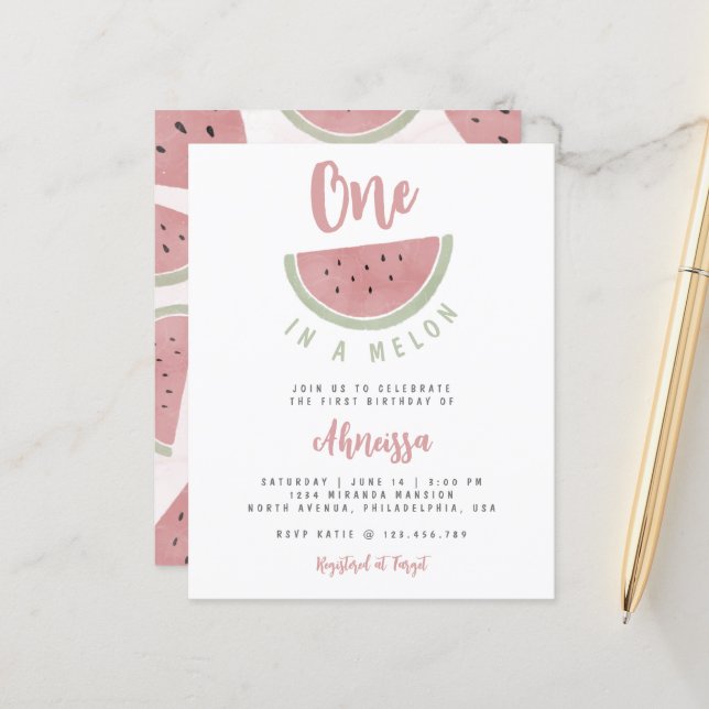 Melancia Orçamental Um em Melão Primeiro Aniversár (Frente/Verso In Situ)