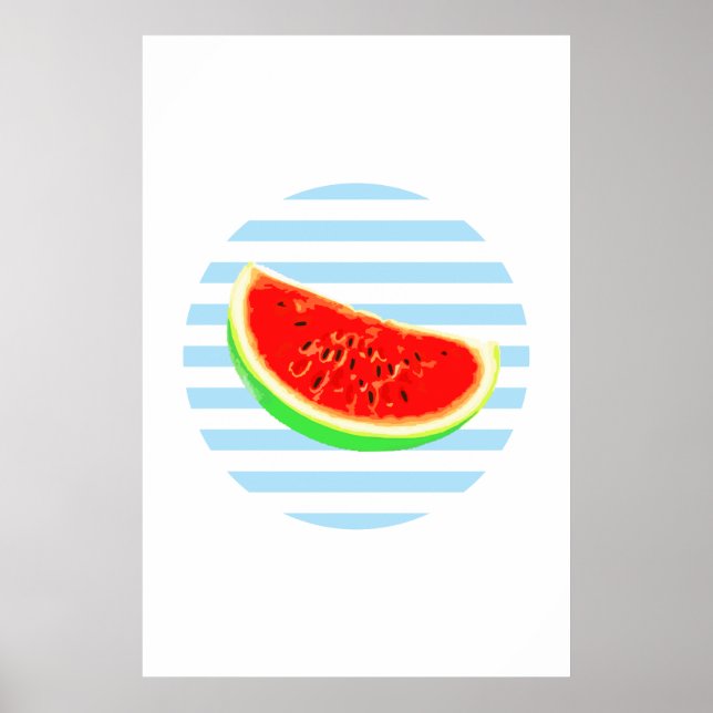 Melancia, poster, poster de Verão, círculo AZUL (Frente)