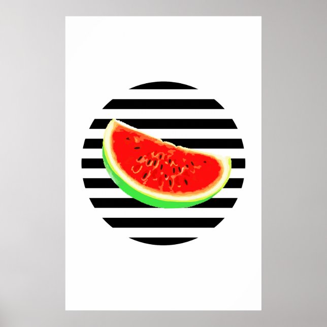Melancia, poster, poster de Verão, listras pretas (Frente)