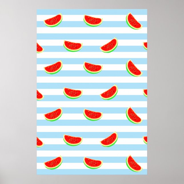 Melancia, poster, poster de Verão, padrão azul, (Frente)