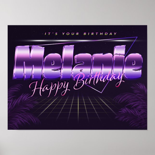 Melanie Name Vorname lila retro Poster Geburtstag (Frente)