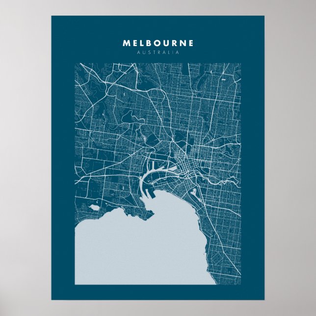 Melbourne Dark Blue City Map Poster (Frente)