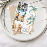 Mele Kalikimaka | Cartão de Colagem de Fotos de Na<br><div class="desc">Deseje aos seus entes queridos um feliz Natal com as nossas cartas Mele Kalikimaka. Palmas simples de aquarela decoladas em luzes festivas. Três colagens de fotos na frente com fotos enquadradas no cheio na parte traseira e sua mensagem personalizada. Adicione seu texto personalizado a este design usando as caixas "Editar...</div>