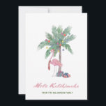 Mele Kalikimaka Rosa Flamingo Em Santa Hat<br><div class="desc">Mele Kalikimaka Rosa Flamingo Em Santa Hat e design de palmeiras decoradas. As modelos de texto são configuradas para que você possa personalizar e personalizar o cartão. Se você quiser alterar a cor ou o estilo da fonte,  clique na guia personalizar mais no final do modelo.</div>