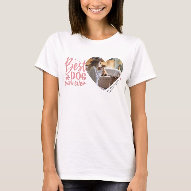 Melhor Cachorro Mãe Nome Pet Foto Rosa T-Shirt (Frente)