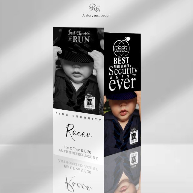 Melhor Cartão com fotos Anel Nunca (Ring Bearer ring security photo keepsake card, Shown with "last Chance to Run" baseball cap.)