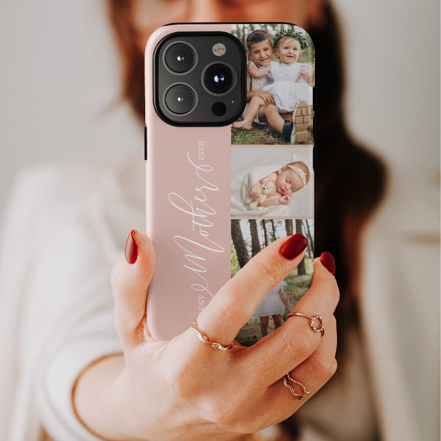 Melhor Colagem de Fotos do Dia de as mães de Scrip (Best Mother Ever Script Mother's Day Photo Collage Case-Mate iPhone Case)