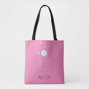 Melhor Gato Rosa Lua Estrelas Kawaii Tote Bag