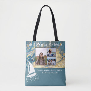 Melhor Mãe 3 Foto Moderna Blue Sailboat Tote Bag