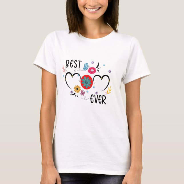 Melhor Mãe Alguma Vez Camiseta Floral-Borboletas (Frente)