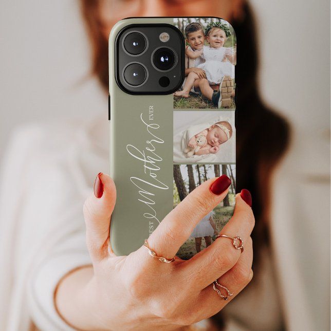 Melhor Mãe de Todos os Tempos Script Colagem de Fo (Best Mother Ever Script Mother's Day Photo Collage Case-Mate iPhone Case)