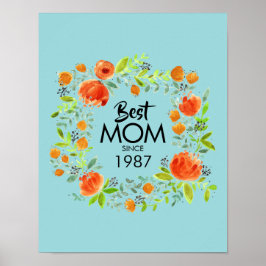Melhor Mãe Desde O Sinal De Poster Floral De Aquar