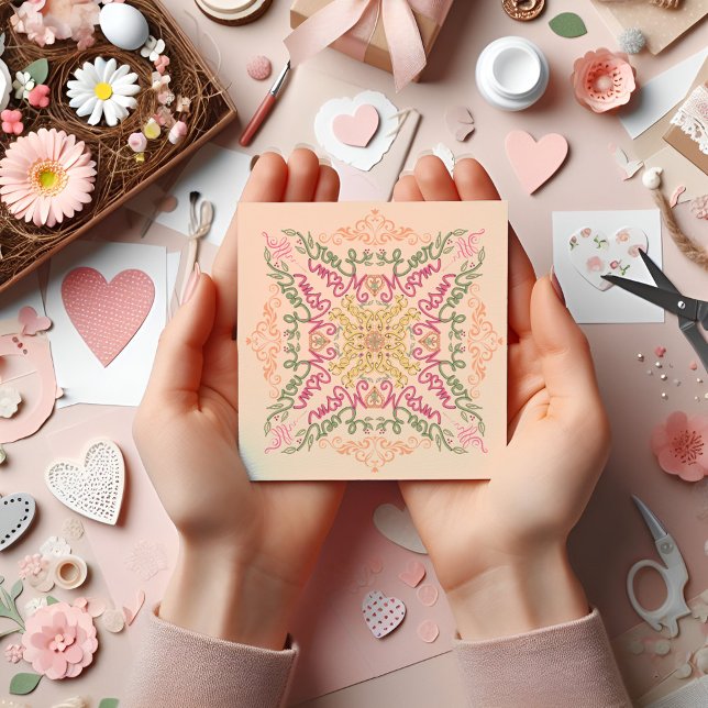 Melhor Mãe do Mundo Cartão do Dia das Mães Fractal (Best Mom Ever manuscript doodle Seamless Fractal Mothers Day CARD)