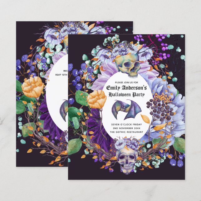 Melhor Valor HALLOWEEN Convide Skulls Pumpkins Orç (Frente/Verso)