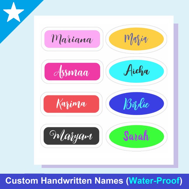 Melhores Adesivos de Nome de Letra Manuscrita à Pr (Girls Name Stickers for water bottles and lunch boxes)