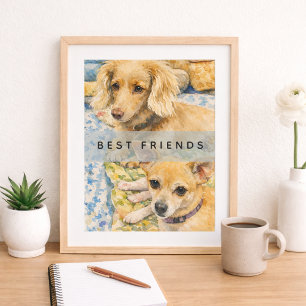 Melhores Amigos Cachorros Fofos Poster Aquarela