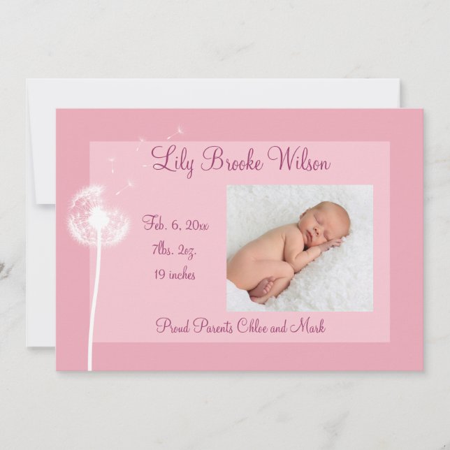 Melhores Desejos!! Anúncio de nascimento 1 (rosa) (Frente)