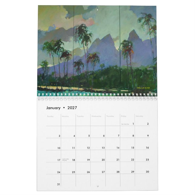 Melodia tropical, calendário da pintura do monte (Jan 2027)