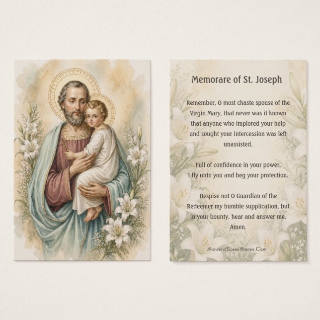 Memorare a São José Lírio Sagrada Oração Devoção (Frente & Verso)