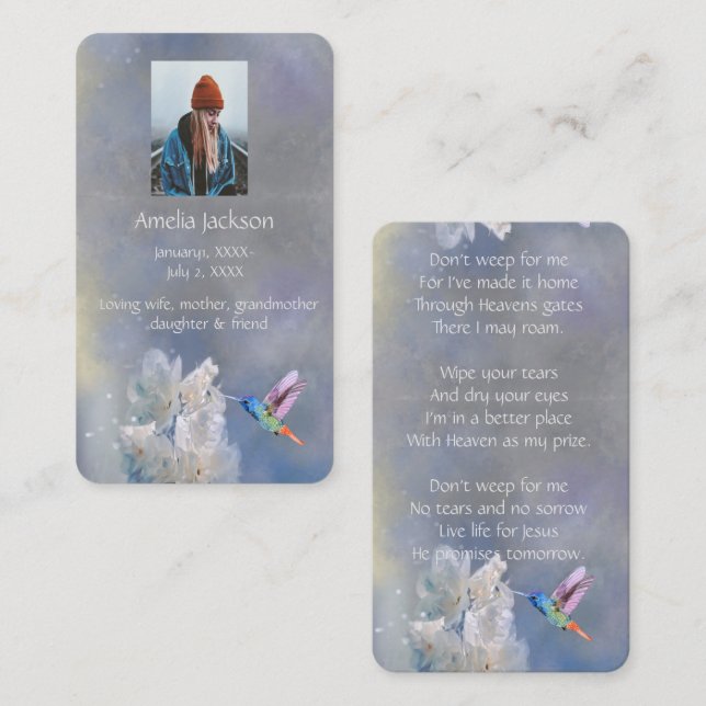 Memória Memorial Cartão Hummingbird Flores Brancas (Frente/Verso)