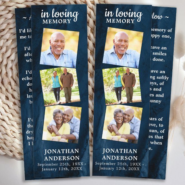 Memorial 3 Foto Azul Funeral Prayer 2 Bookmarks (Criador carregado)