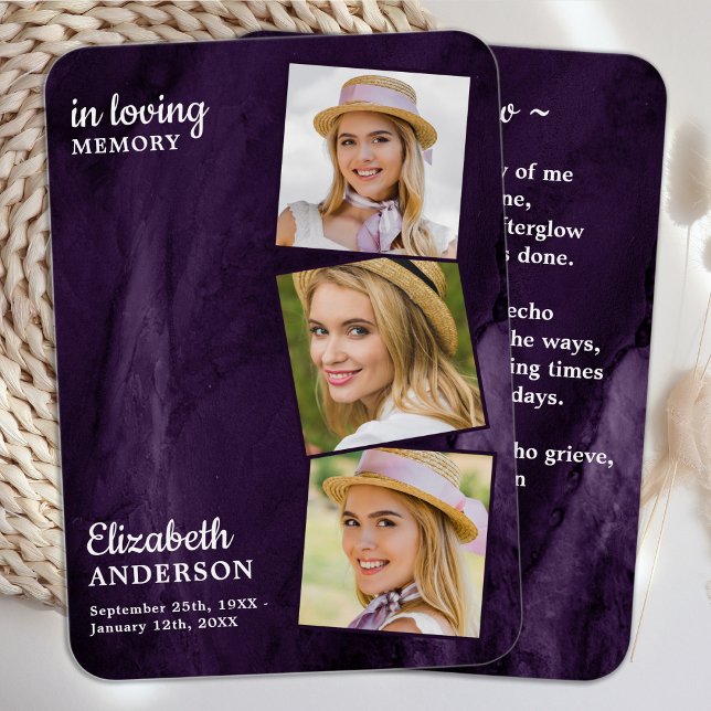 Memorial 3 Fotografia Funeral Prayer Card Purple M (Criador carregado)