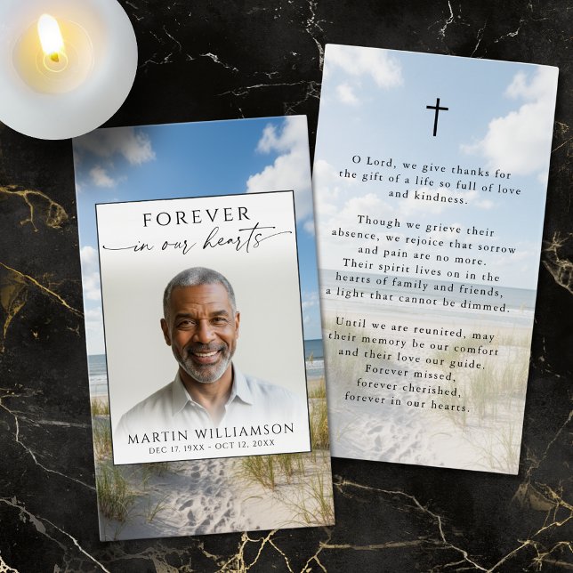 Memorial Beach Forever Hearts Photo Prayer Card (Criador carregado)
