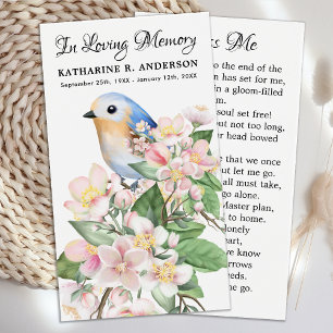 Memorial Bird Floral Poem Funerário Cartão de Oraç