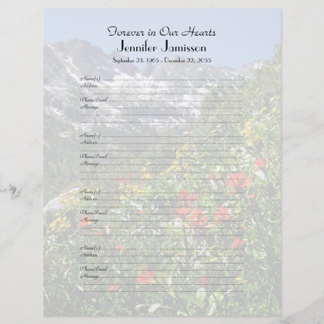 Memorial Book Filler Inscreve-se em Flores Selvage (Frente)