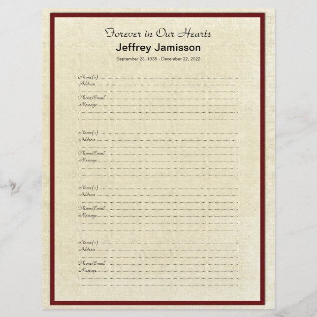 Memorial Book Filler Login Página 4 Nomes por Pági (Frente)