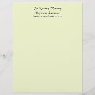 Memorial Book Filler Page, Pale Green Color