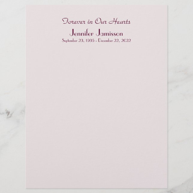 Memorial Book Filler Page, rosa pálido (Frente)
