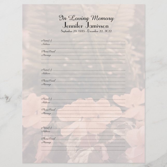 Memorial Book Filler Sign-in Page Flowers Ferns (Frente)