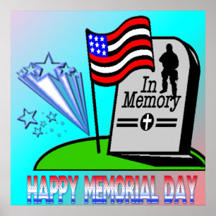 Memorial Day feliz - poster da lápide da bandeira