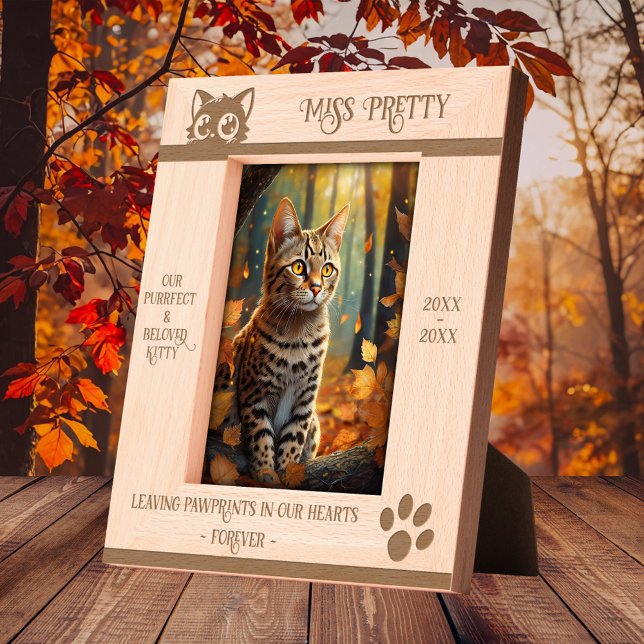 Memorial de Gatos Legais (Etched photo frame featuring a cute kitten silhouette with paw print - cat memorial - keepsake)