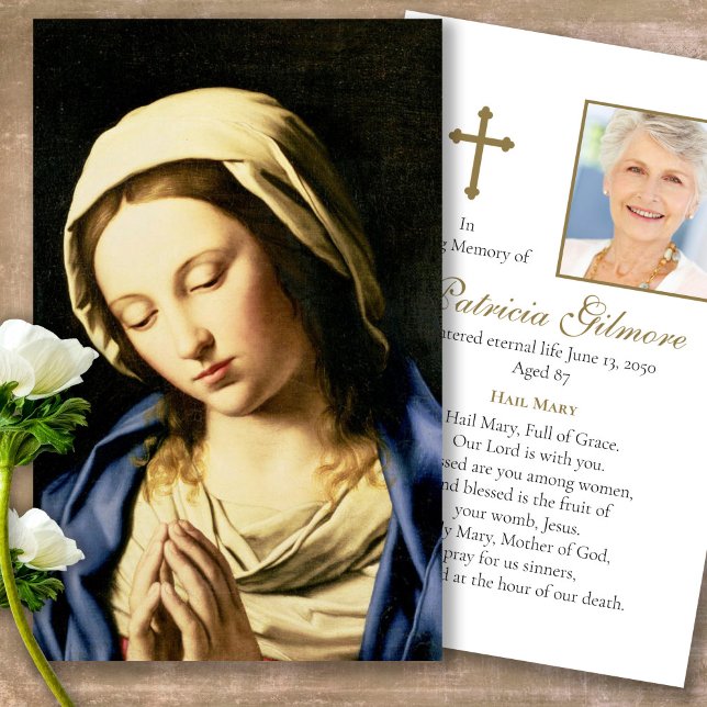 Memorial de Perda Funeral Mary Cartões de condolên (catholic, religious, celebration of life, in loving memory of, prayer cards for bereavement)