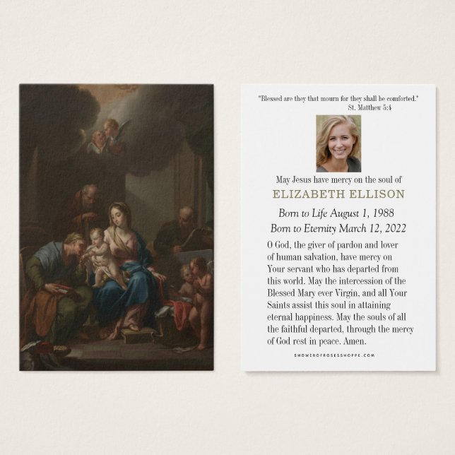 Memorial do Funeral Católico Prayer Santa Família (Frente & Verso)