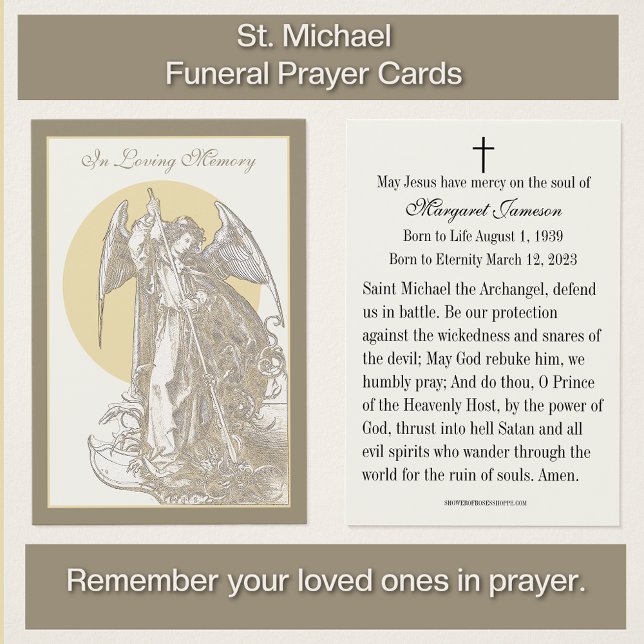 Memorial do Funeral Michael Católico - Cartão Sagr (Remember your loved ones in prayer with our St. Michael Funeral Memorial prayer cards. )