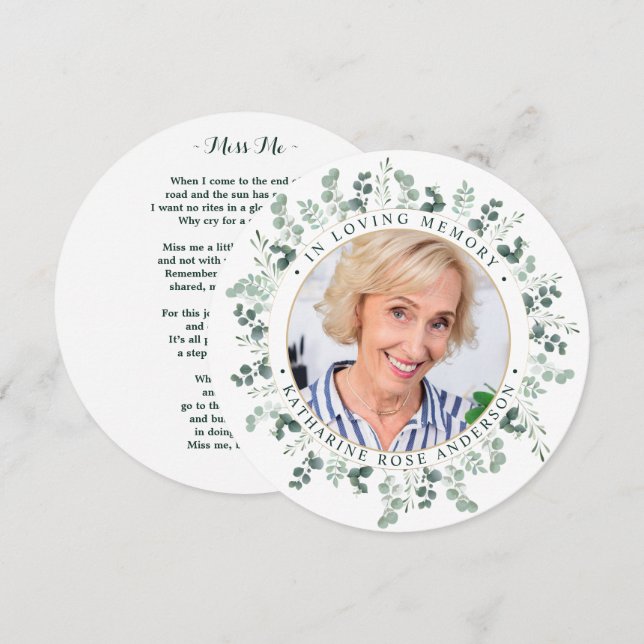 Memorial Elegante Eucalyptus Cartão Funeral (Frente/Verso)