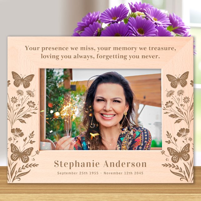 Memorial Floral Butterfly Picture Wood Lembrança (Criador carregado)