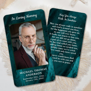 Memorial Foto Funeral Emerald Green Prayer Card