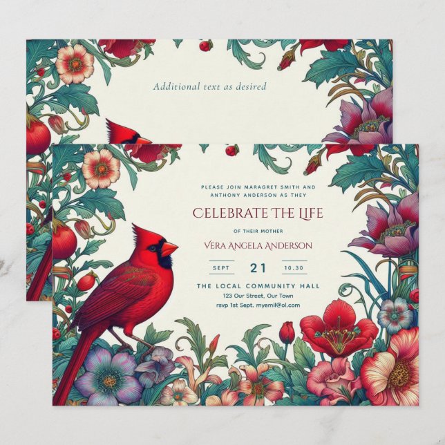 Memorial Funeral da Celebração do Cardeal Vermelho (Frente/Verso)