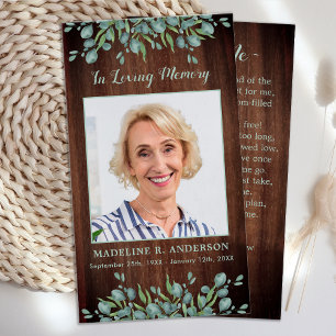 Memorial Funeral da Madeira Rustic Greenery Cartão