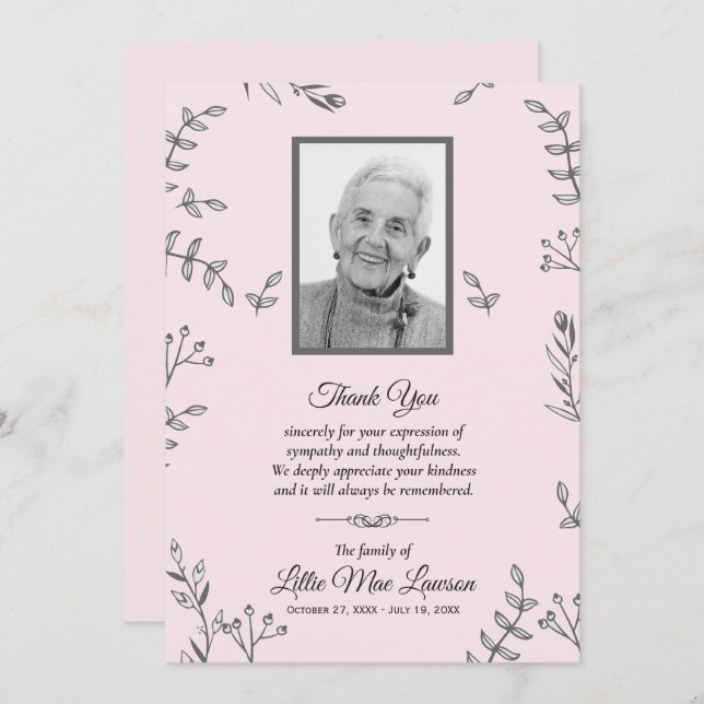 Memorial Funeral dos Vines e Buds Obrigado Cartões (Frente/Verso)