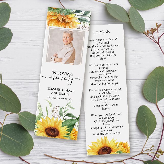 Memorial Funeral Girassol Floral Mini Bookmark (Criador carregado)